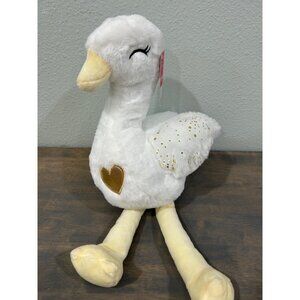 Goffa International White and Gold Valentines Swan Plush Toy Stuffed Animal New